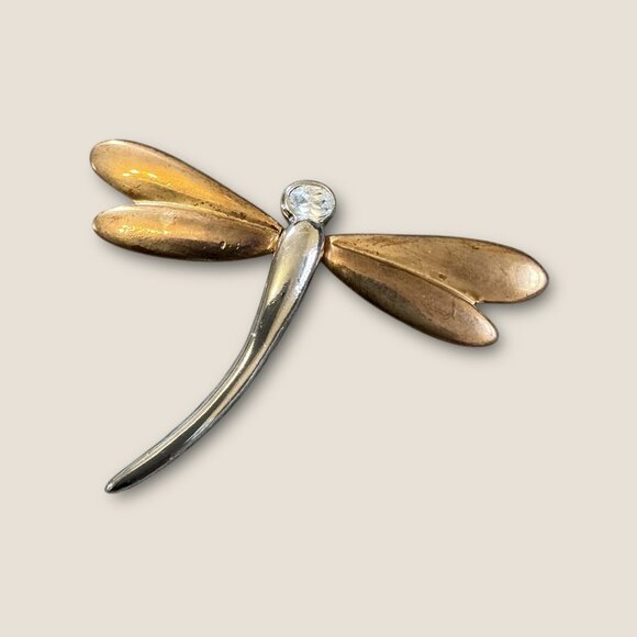 Lot Of 4 Dragonfly Brooch Pins With Rhinestones & Metallic Finishes - Picture 2 of 5